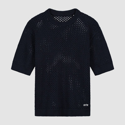 T-shirt en maille crochetée - Marine