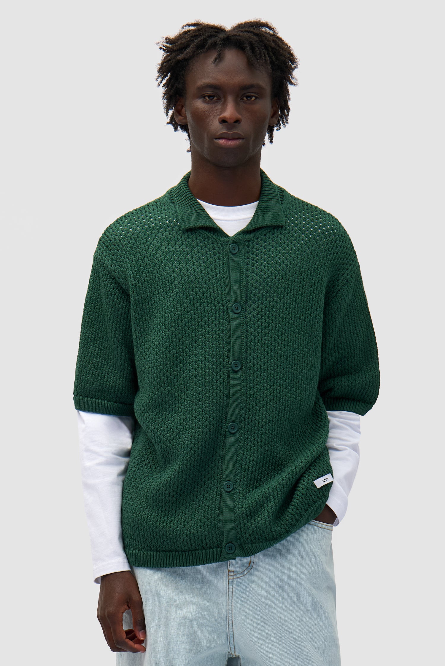 Crochet Knit Button Shirt - Green