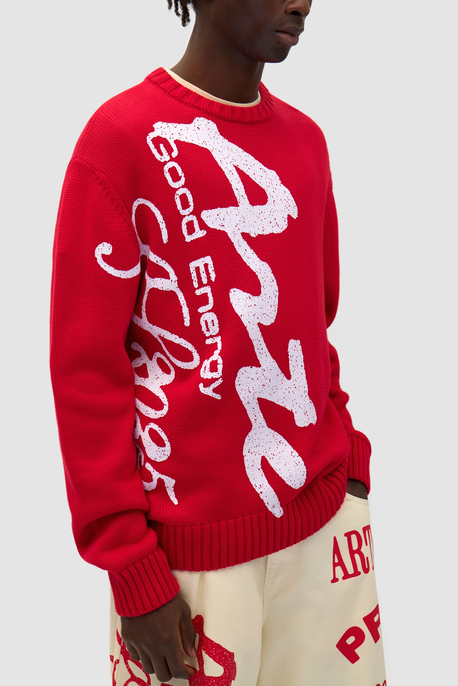 Big Print Knit Sweater - Red