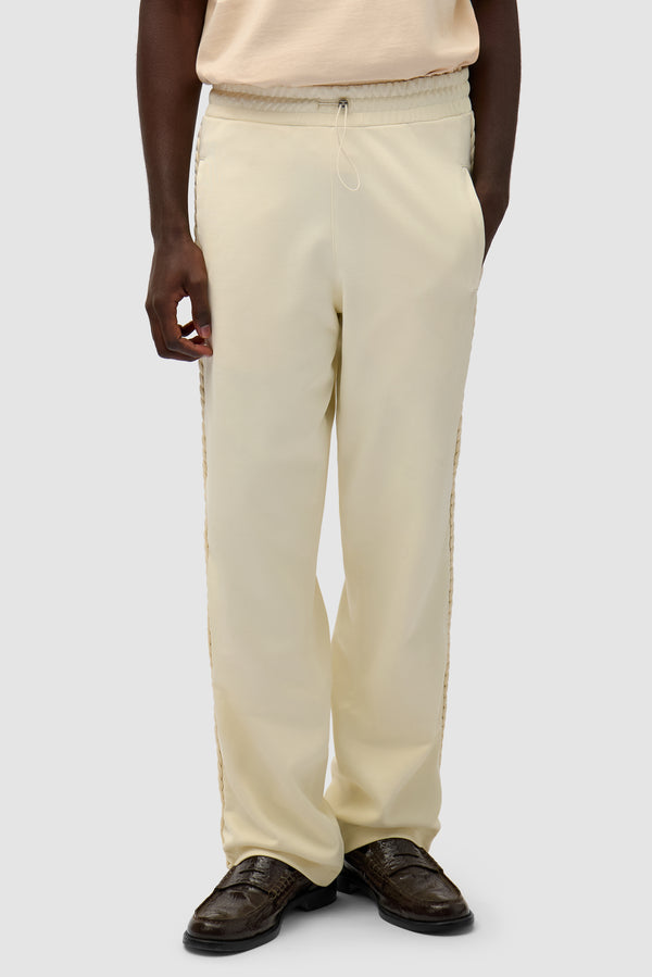 Braid Strip Pants in Cream worn by a model, half-body front view