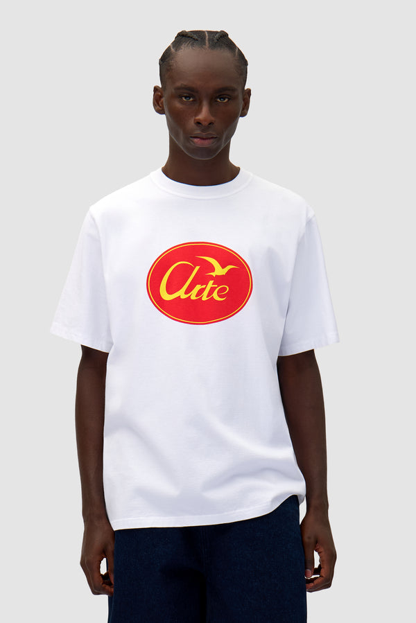 Big Bird Logo T-shirt in White worn by a model, half-body front view