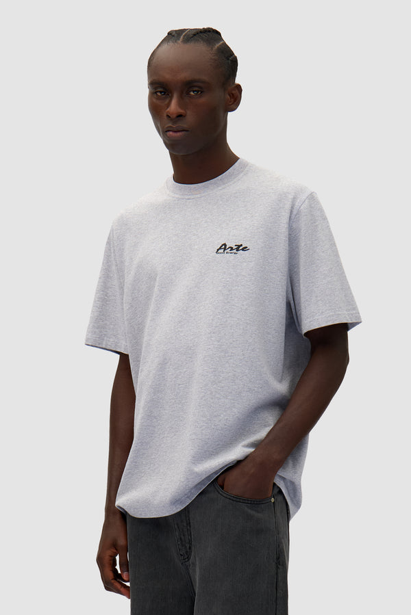 Multicolor Print T-shirt in Grey worn by a model, half-body front view