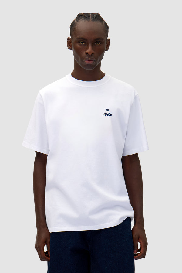 Heart Logo T-shirt in White worn by a model, half-body front view