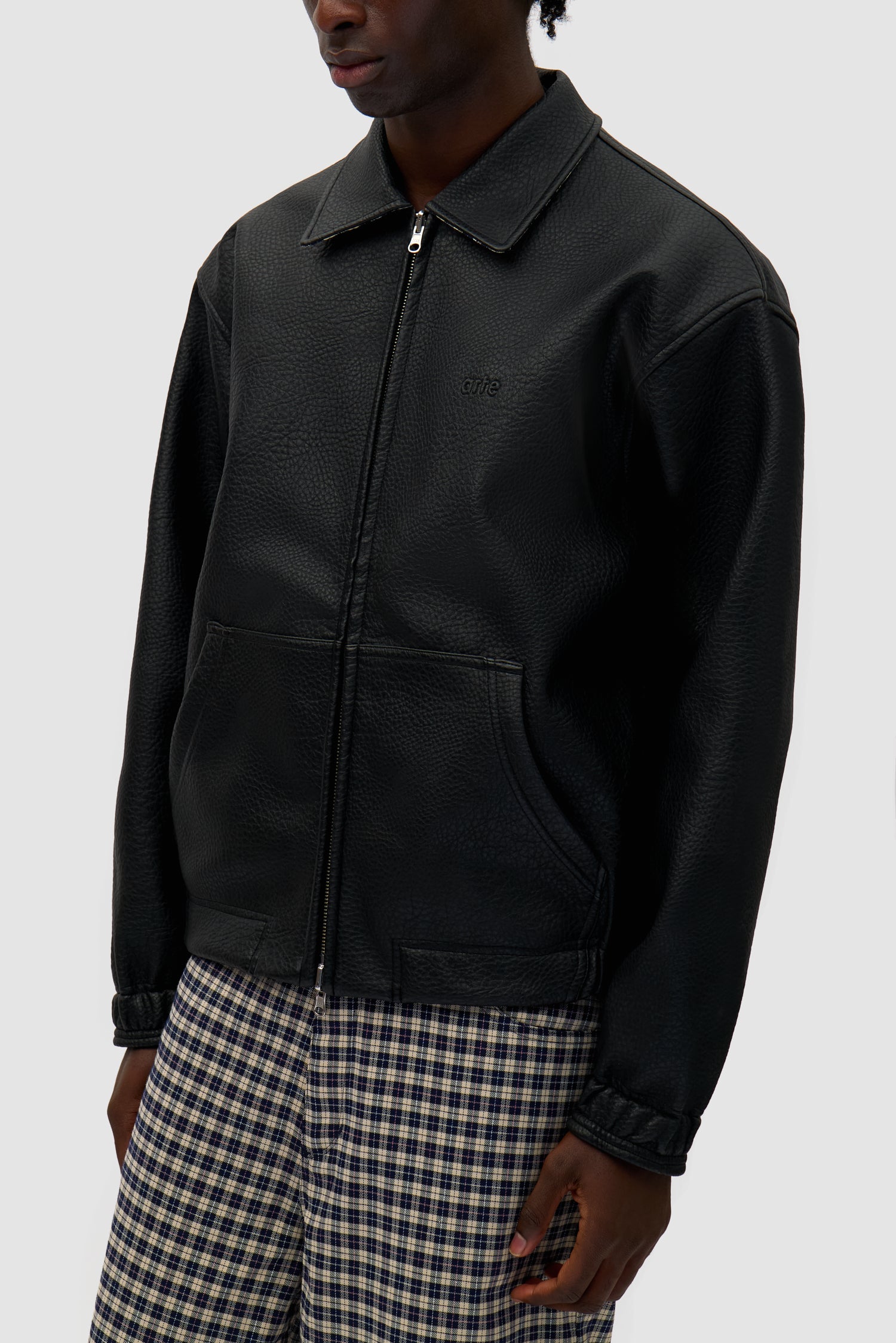 Reversible Plaid Leather Jacket - Black/Plaid