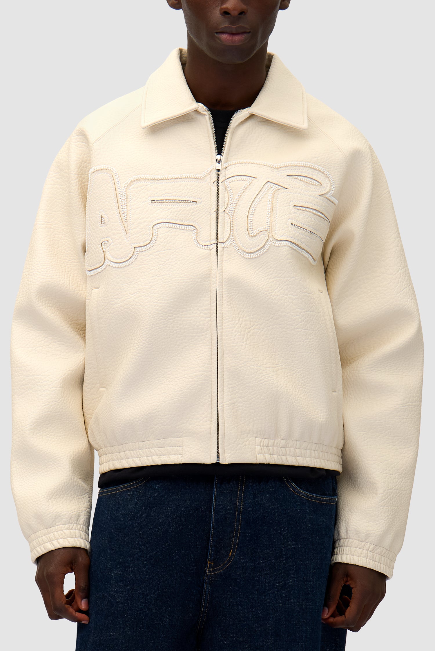 Big Logo Leather Jacket - Cream