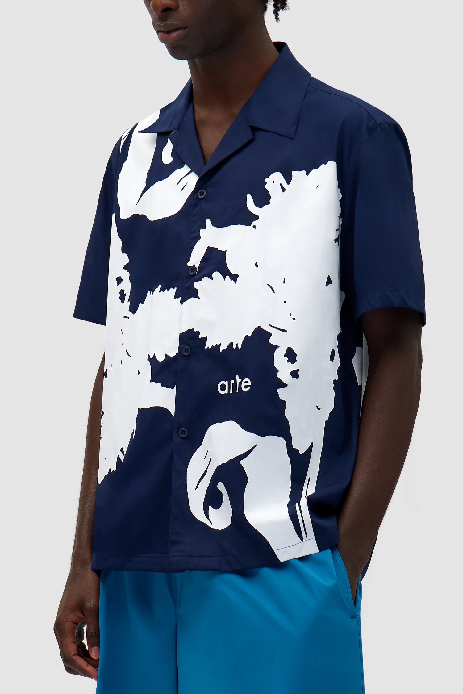 Big Flower Shirt - Navy/White