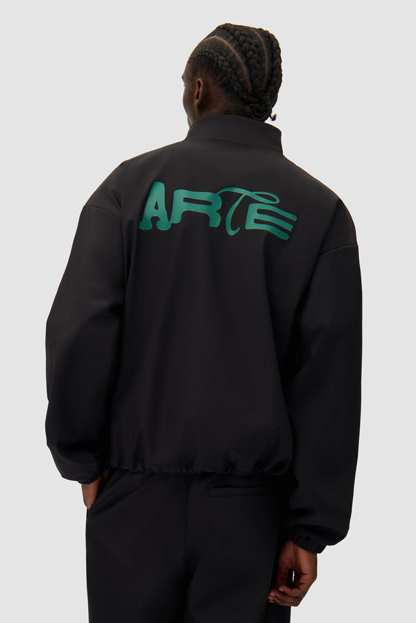 Green Logo Jacket in Black worn by a model, half-body front view