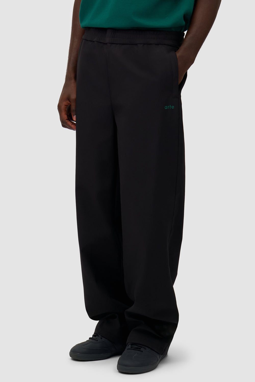 Green Logo Polyester Pants - Black