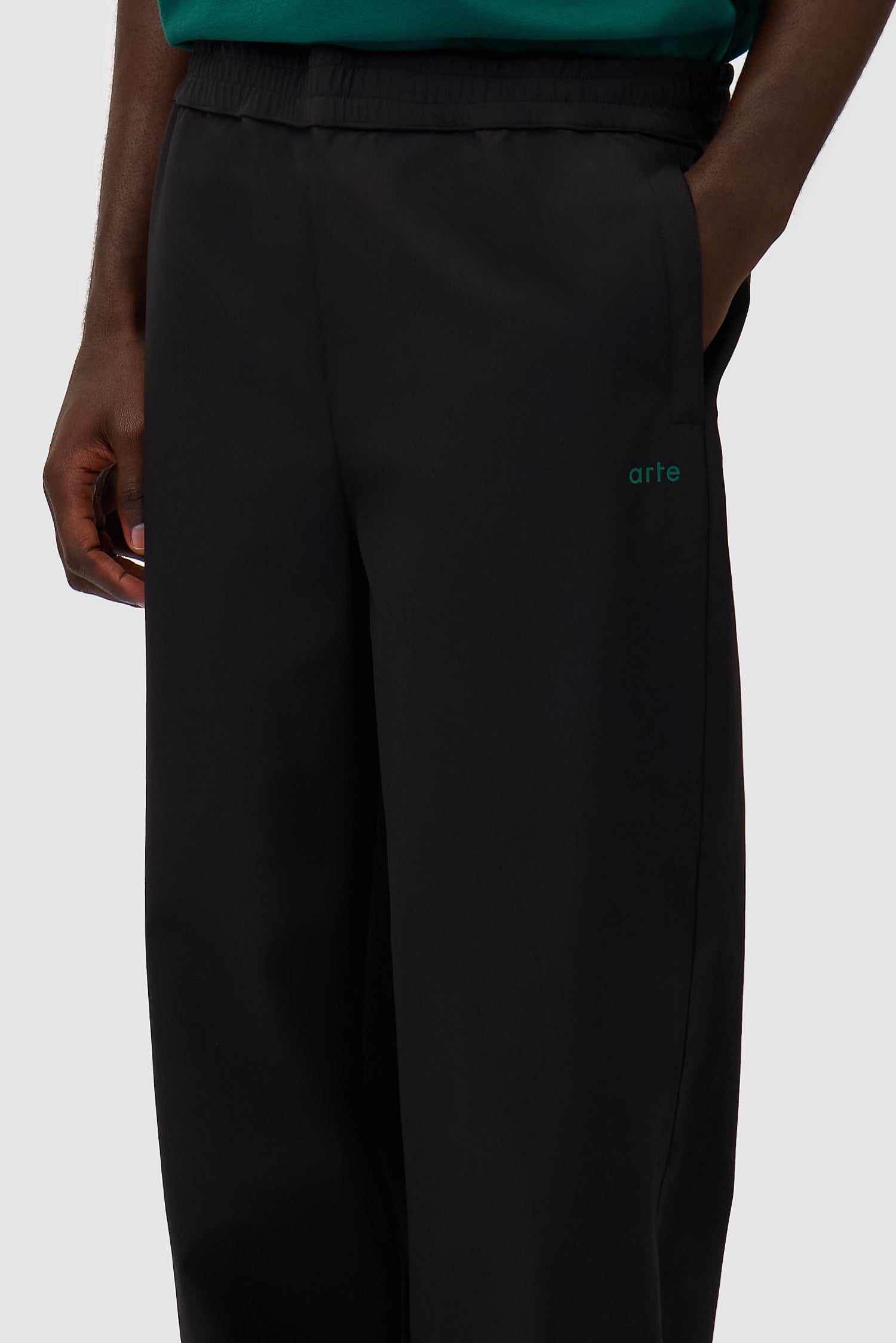 Green Logo Polyester Pants - Black