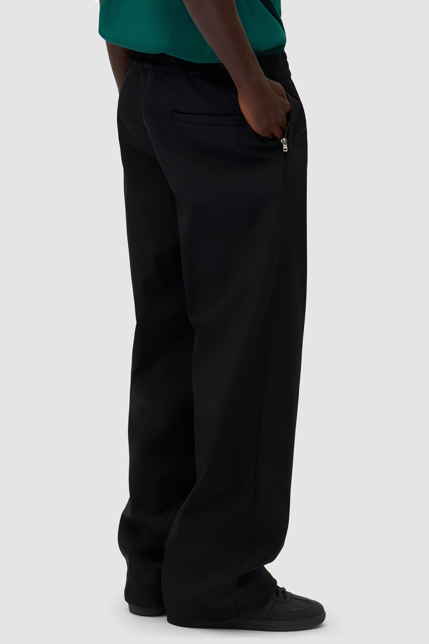 Green Logo Polyester Pants - Black