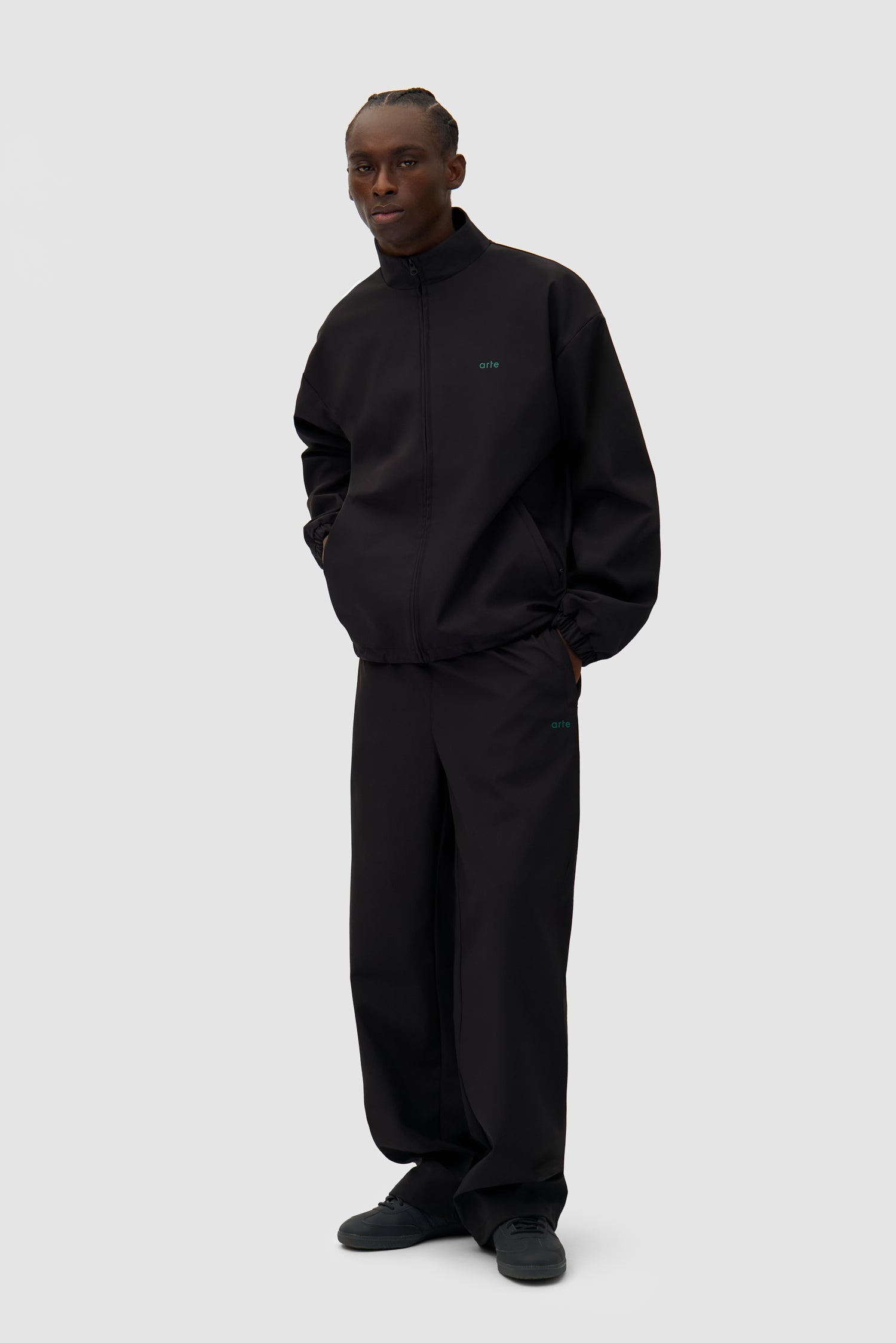 Green Logo Polyester Pants - Black