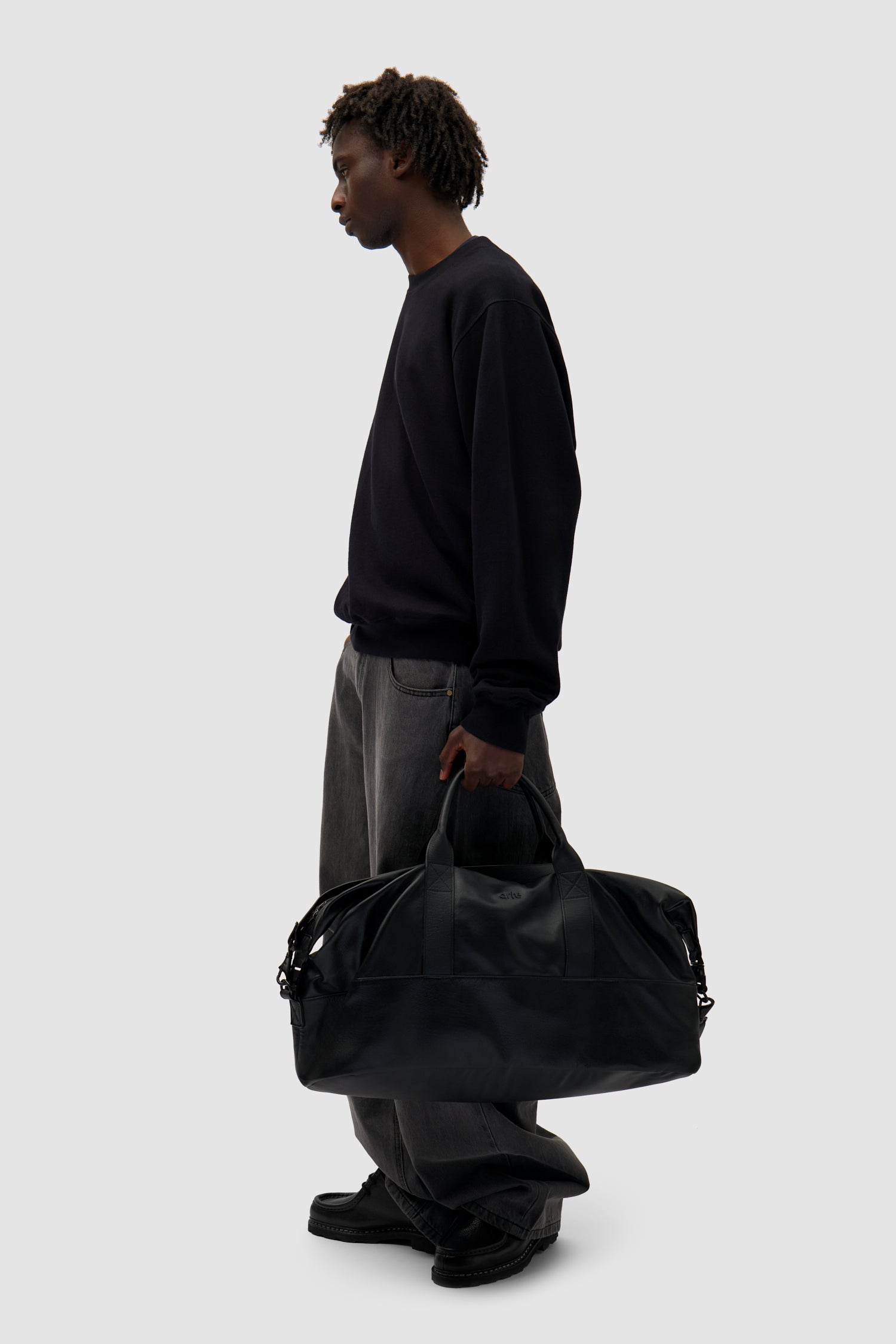 Sac de sport en cuir véritable - Noir