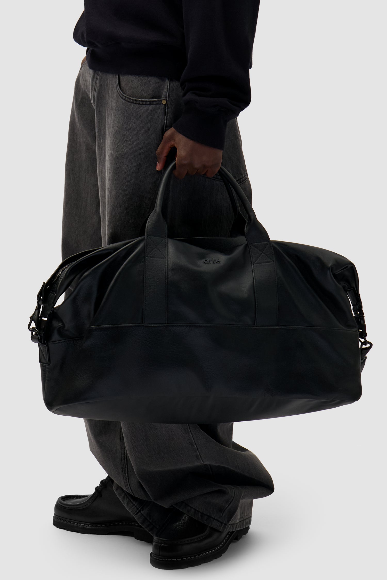 Sac de sport en cuir véritable - Noir