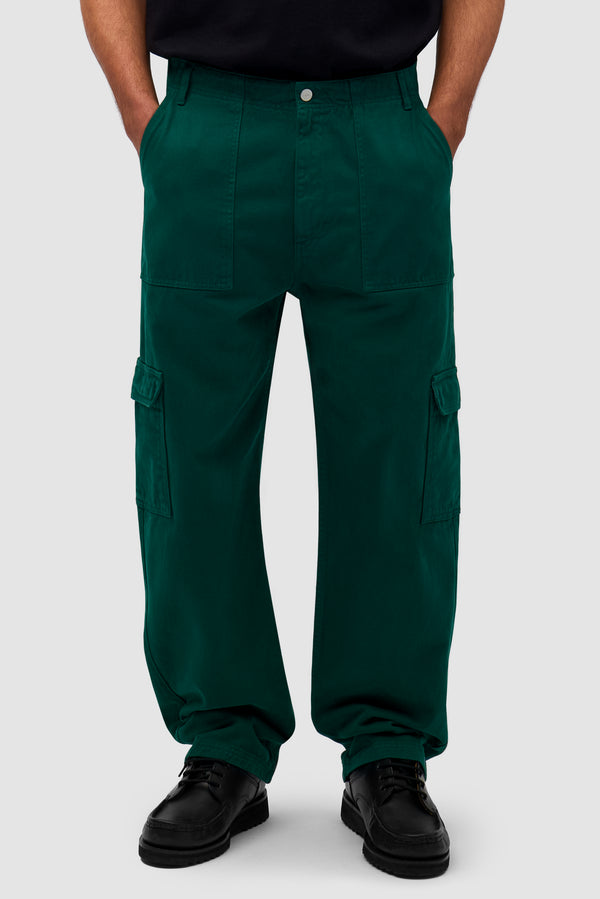 Cargo Pants in Green worn by a model, half-body front view