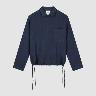 Pull à fermeture éclair quart de longueur en lin - Bleu marine