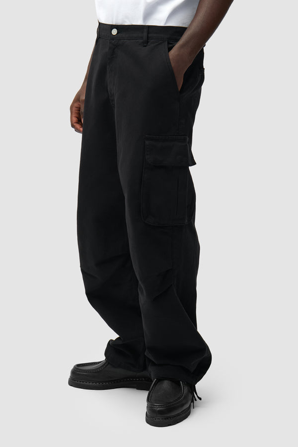 Cargo Ribstop Pants in Black worn by a model, half-body front view