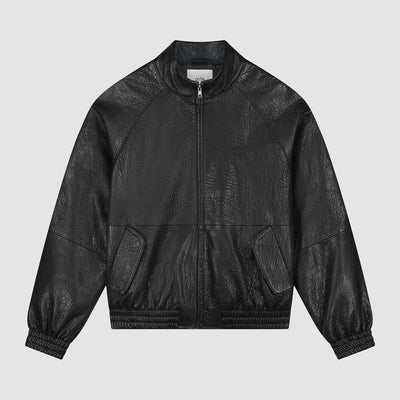 High Collar Leather Jacket - Black