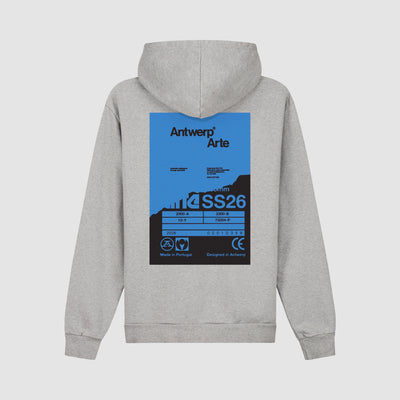 Sweat à capuche avec poster dans le dos - Gris