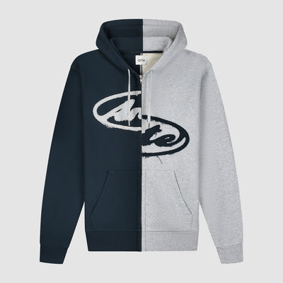 Sweat à capuche zippé Split Patch - Gris/Bleu marine
