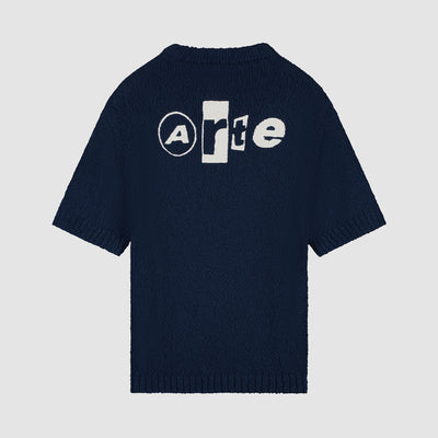 T-shirt en maille avec motif graphique au dos - Bleu marine