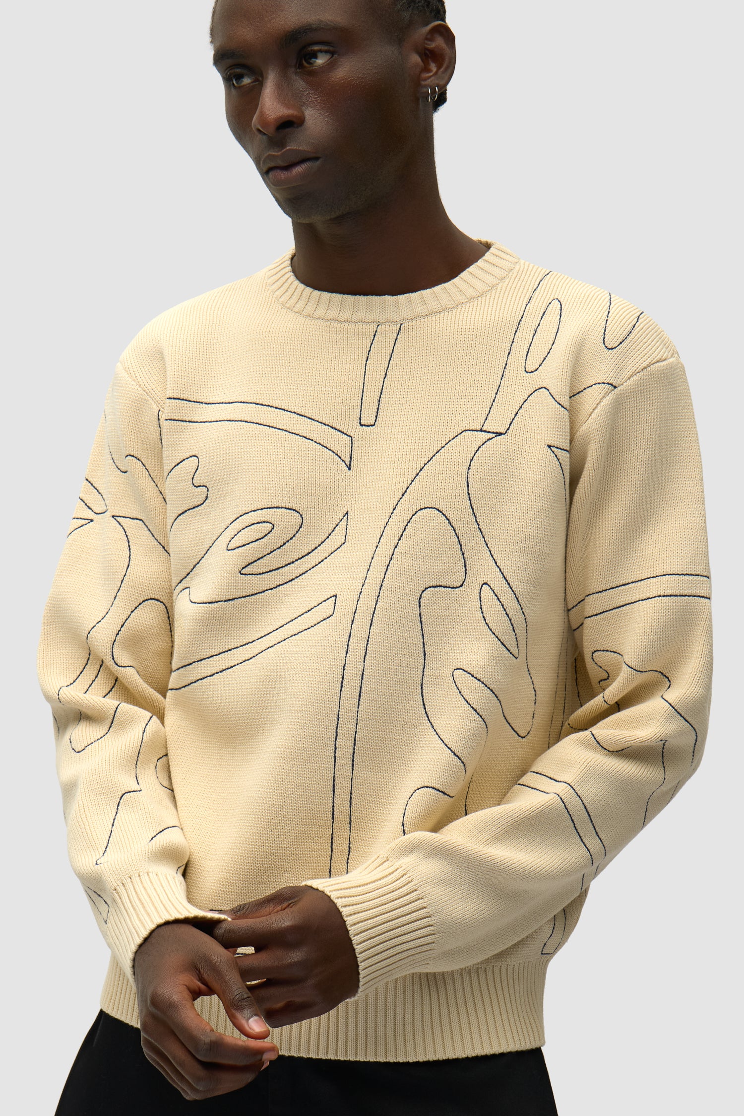 Pull en maille avec logo cercle sur toute la surface - Crème