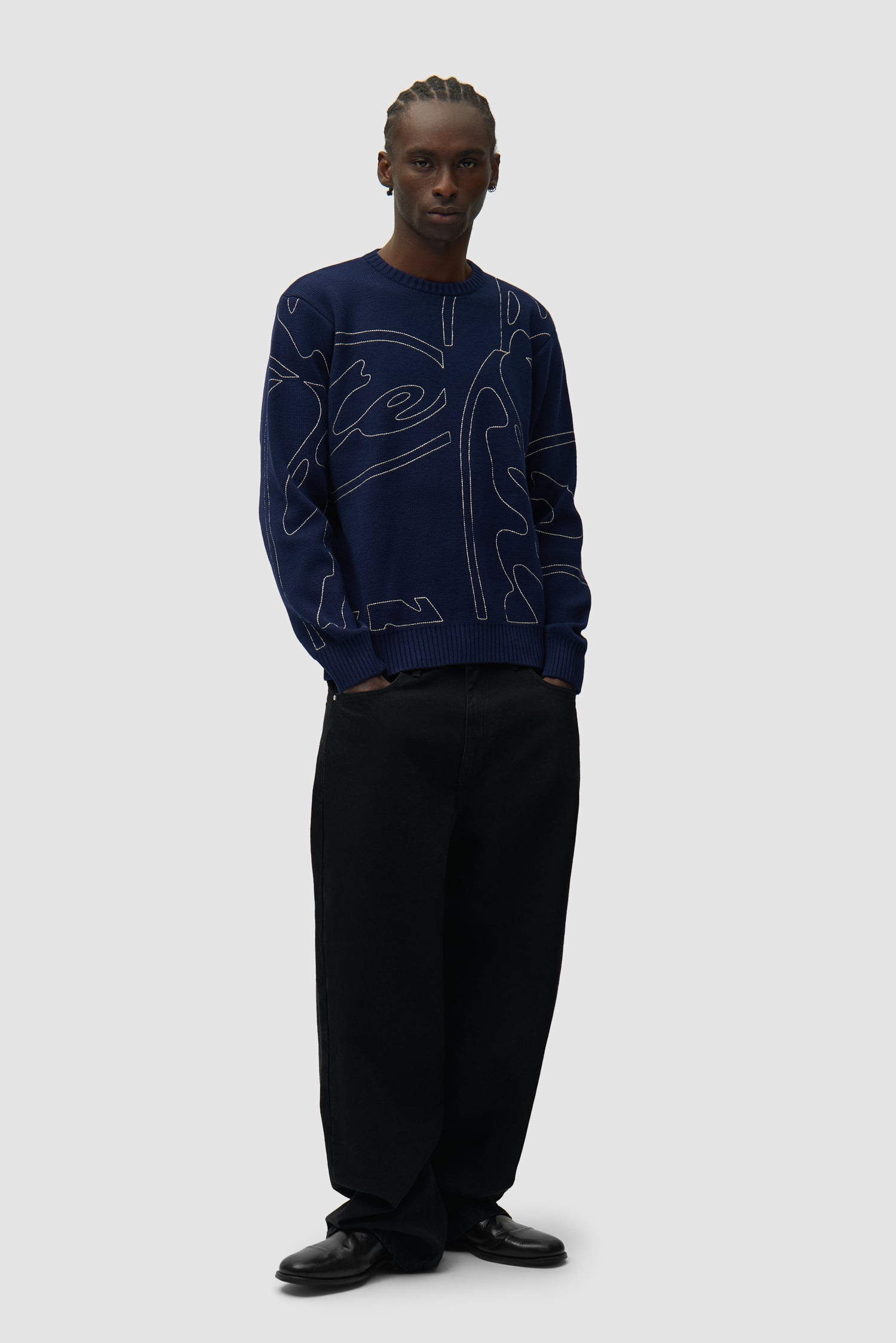 Pull en maille avec logo cercle sur toute la surface - Bleu marine