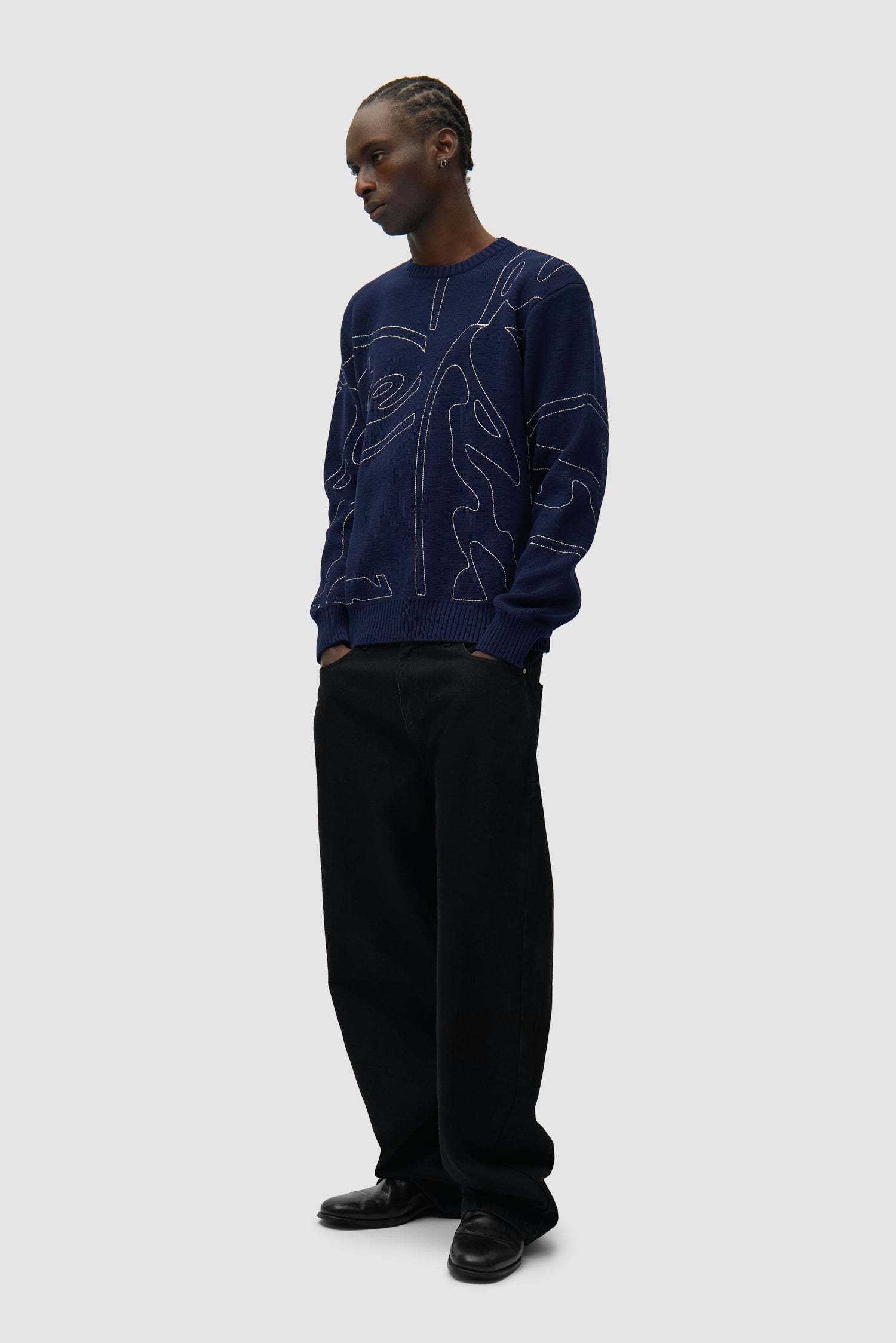 Pull en maille avec logo cercle sur toute la surface - Bleu marine