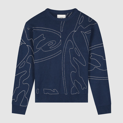 Pull en maille avec logo cercle sur toute la surface - Bleu marine