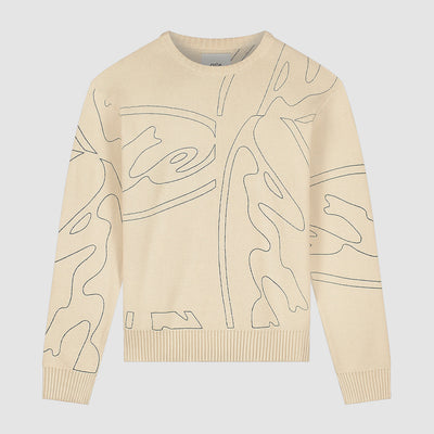 Pull en maille avec logo cercle sur toute la surface - Crème