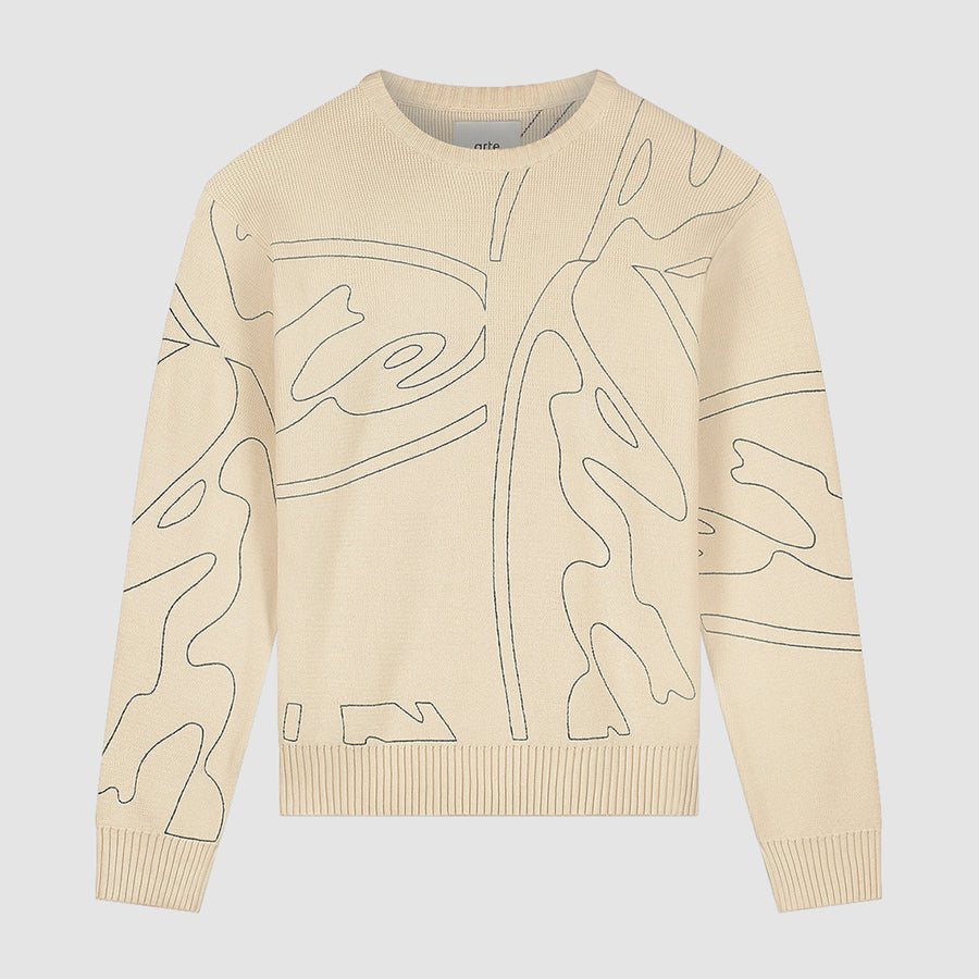 Pull en maille avec logo cercle sur toute la surface - Crème