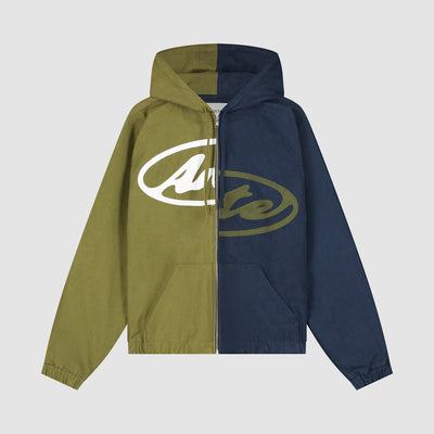 Veste à capuche en toile avec logo divisé - Bleu marine/Vert