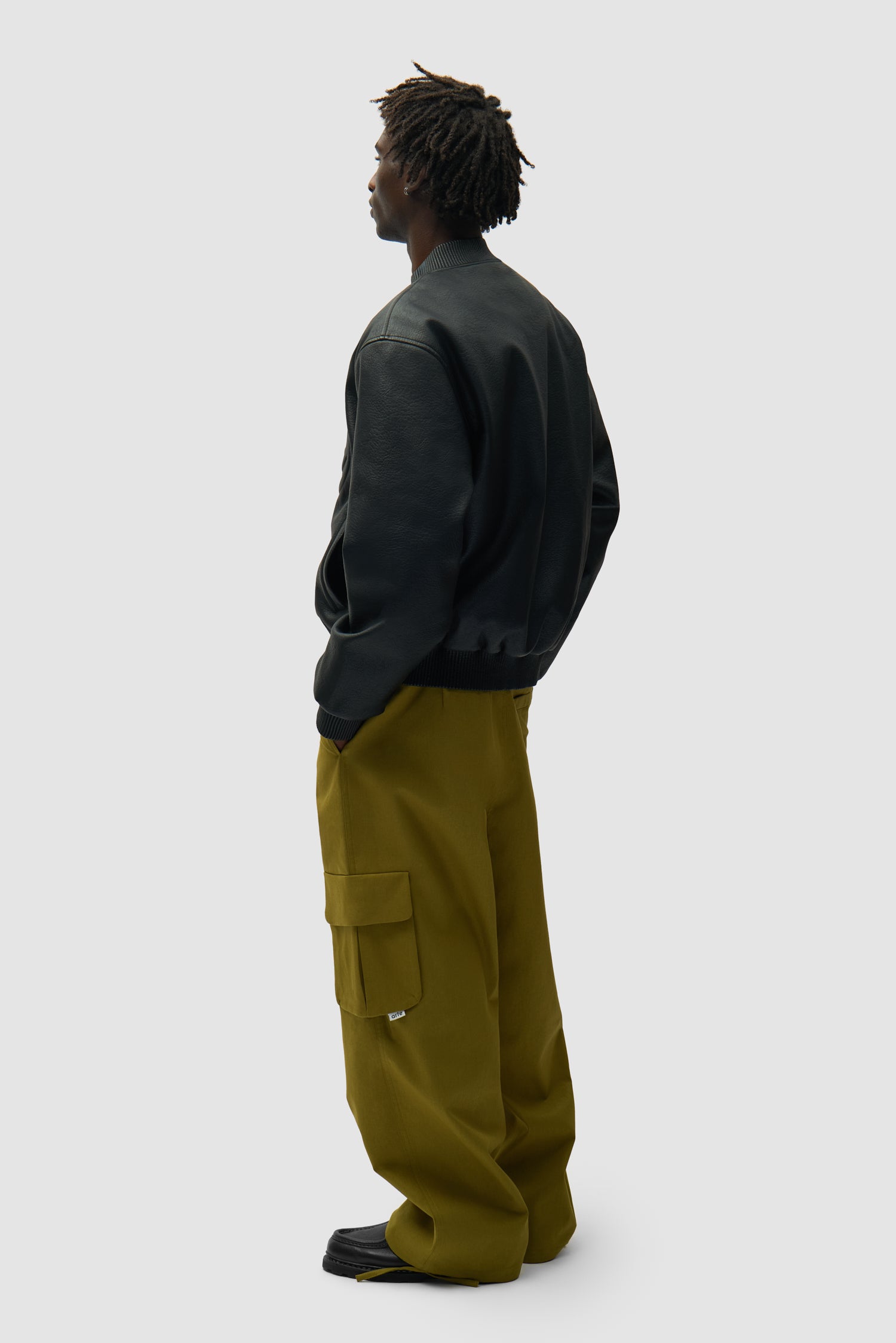 Veste en cuir avec demi-logo - Noir