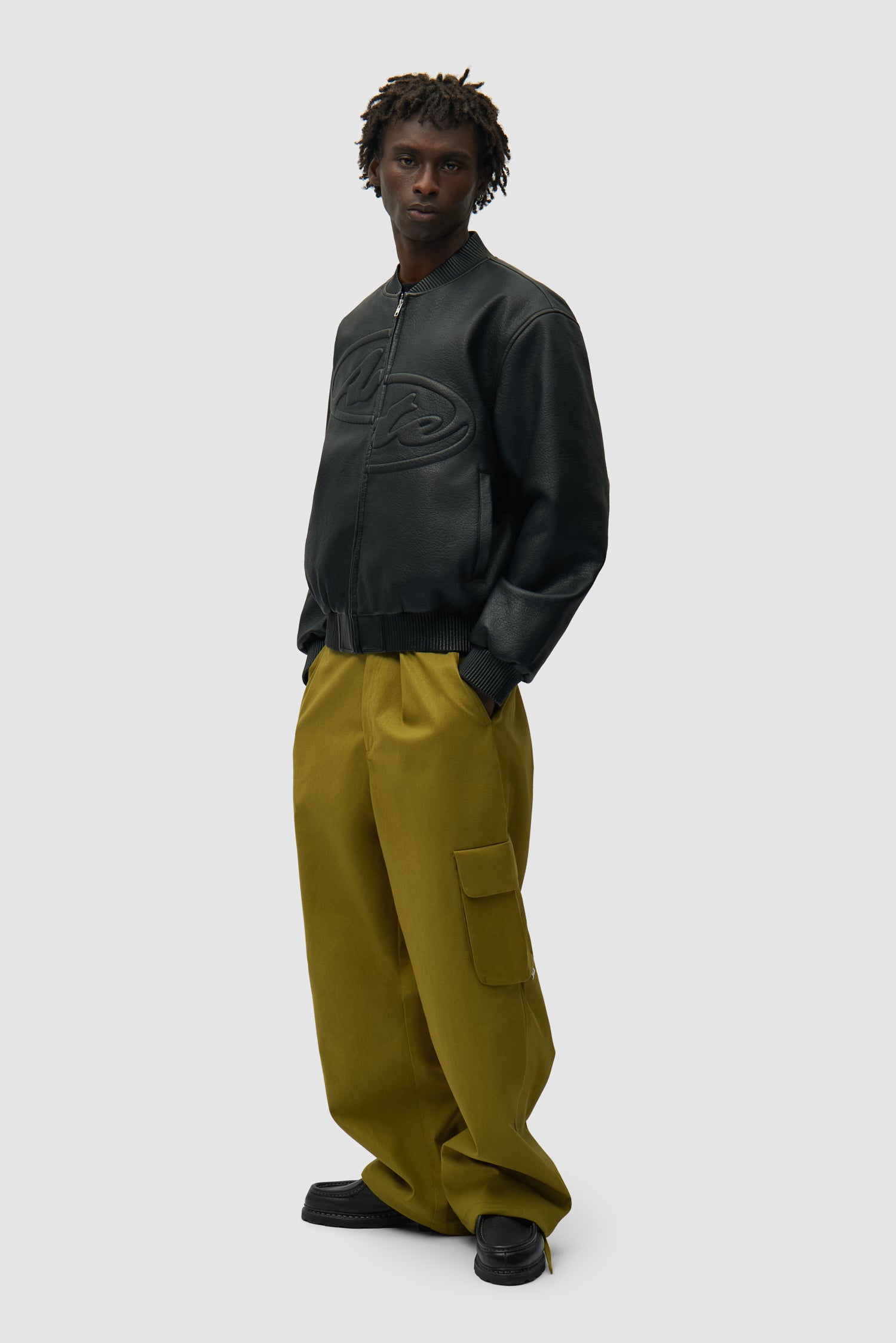 Veste en cuir avec demi-logo - Noir