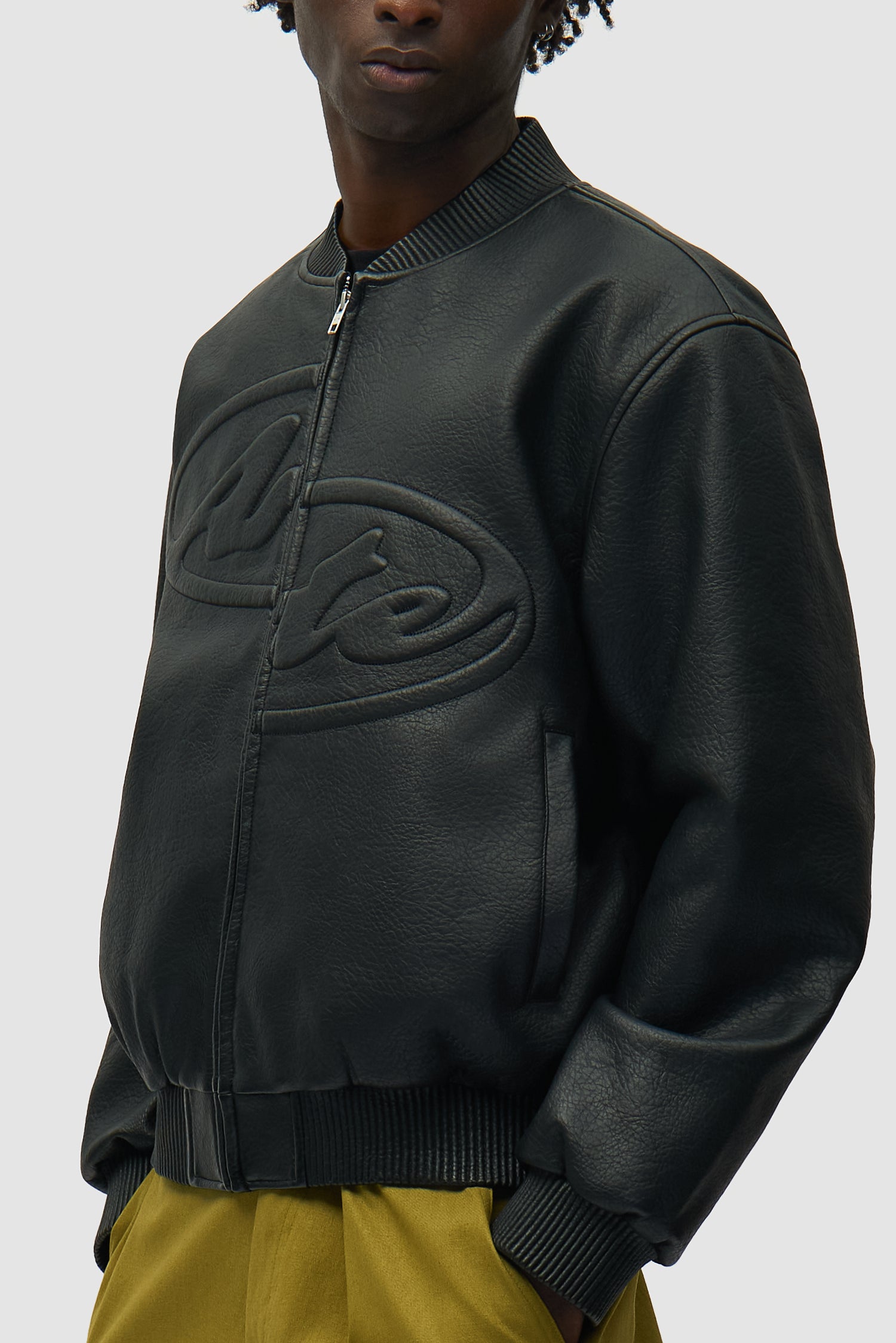 Veste en cuir avec demi-logo - Noir