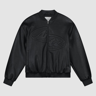 Veste en cuir avec demi-logo - Noir