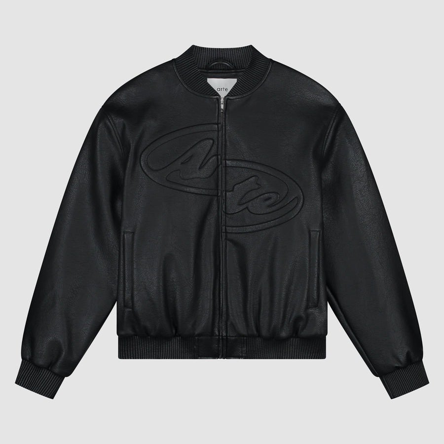 Veste en cuir avec demi-logo - Noir