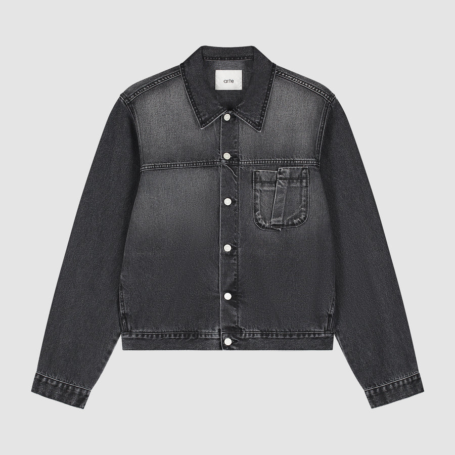Fold Pocket Denim Jacket - Fade Black