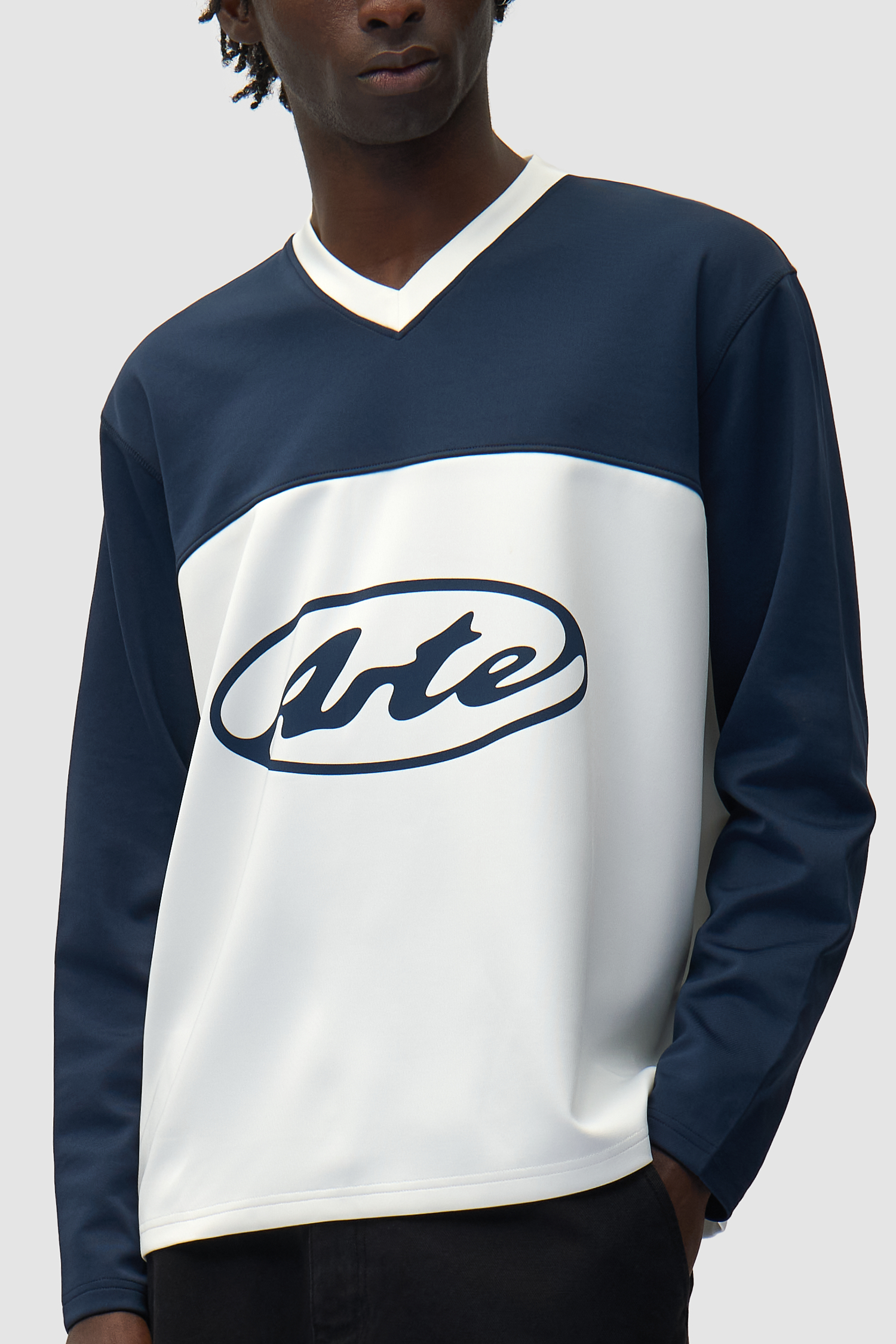 T-shirt à manches longues avec logo circulaire - Blanc/Bleu marine