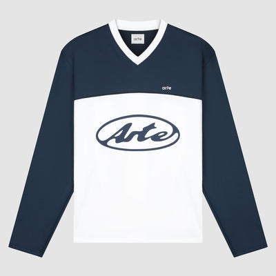 T-shirt à manches longues avec logo circulaire - Blanc/Bleu marine