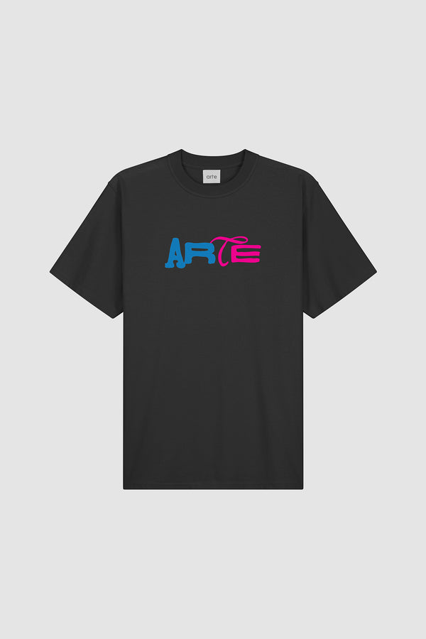 Duo Print Logo T-shirt in Black, front view