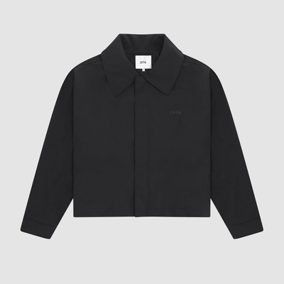 Big Collar Nylon Jacket - Black