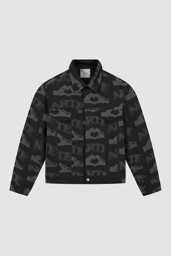 Heart Printed Jacket in Black, front view