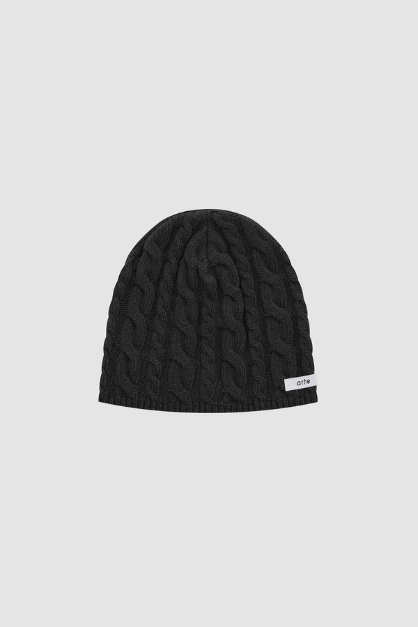 Braided Beanie in Black, front view