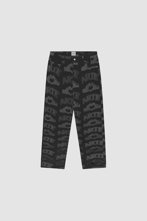 Heart Printed Pants in Black, front view