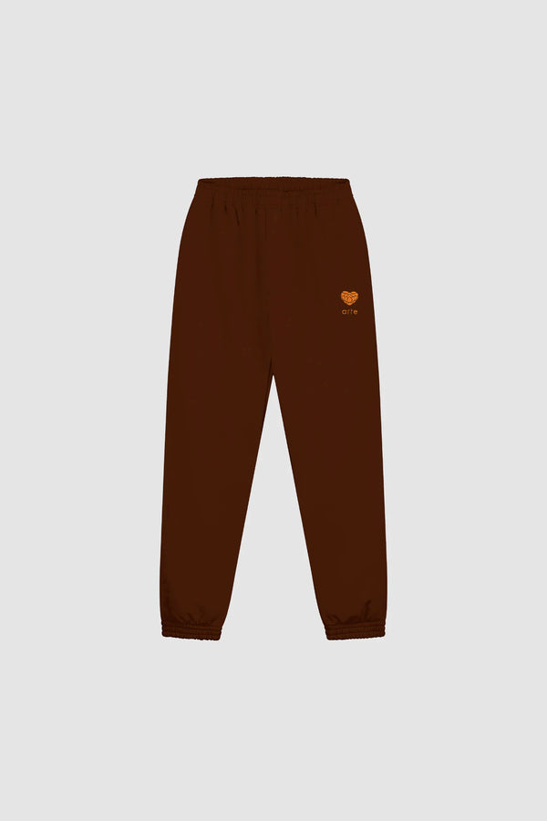 Heart Flower Sweat Pants in Brown, front view