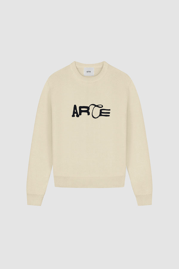 Logo Knit Sweater in Cream, front view