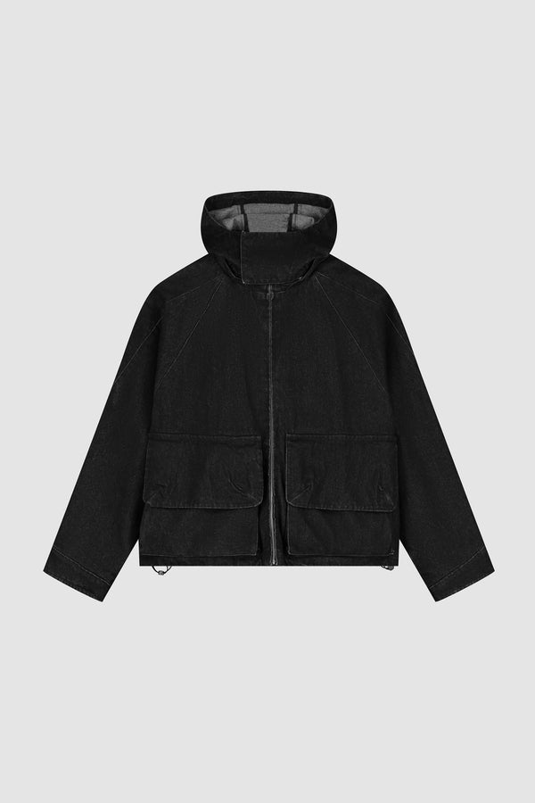 Denim Tech jacket in Black, front view