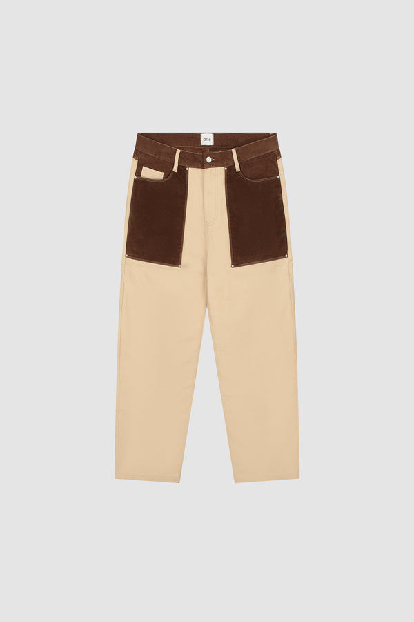 Multi Fabric Pants in Cream, front view