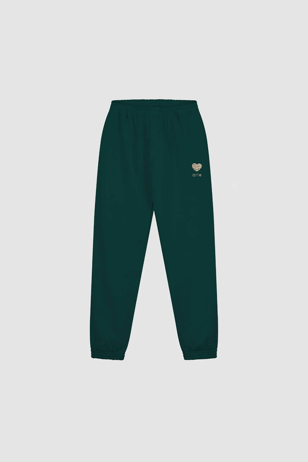 Heart Flower Sweat Pants in Green, front view