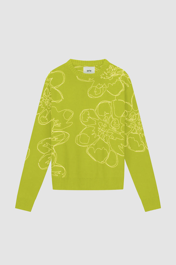 Embroidered Flower Knit in Light Green, front view